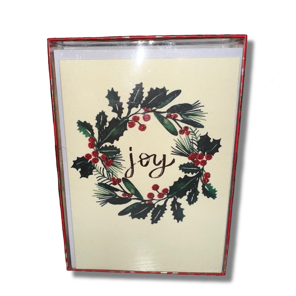 15 “Joy” Glitter Wreath Holiday Greeting Cards
